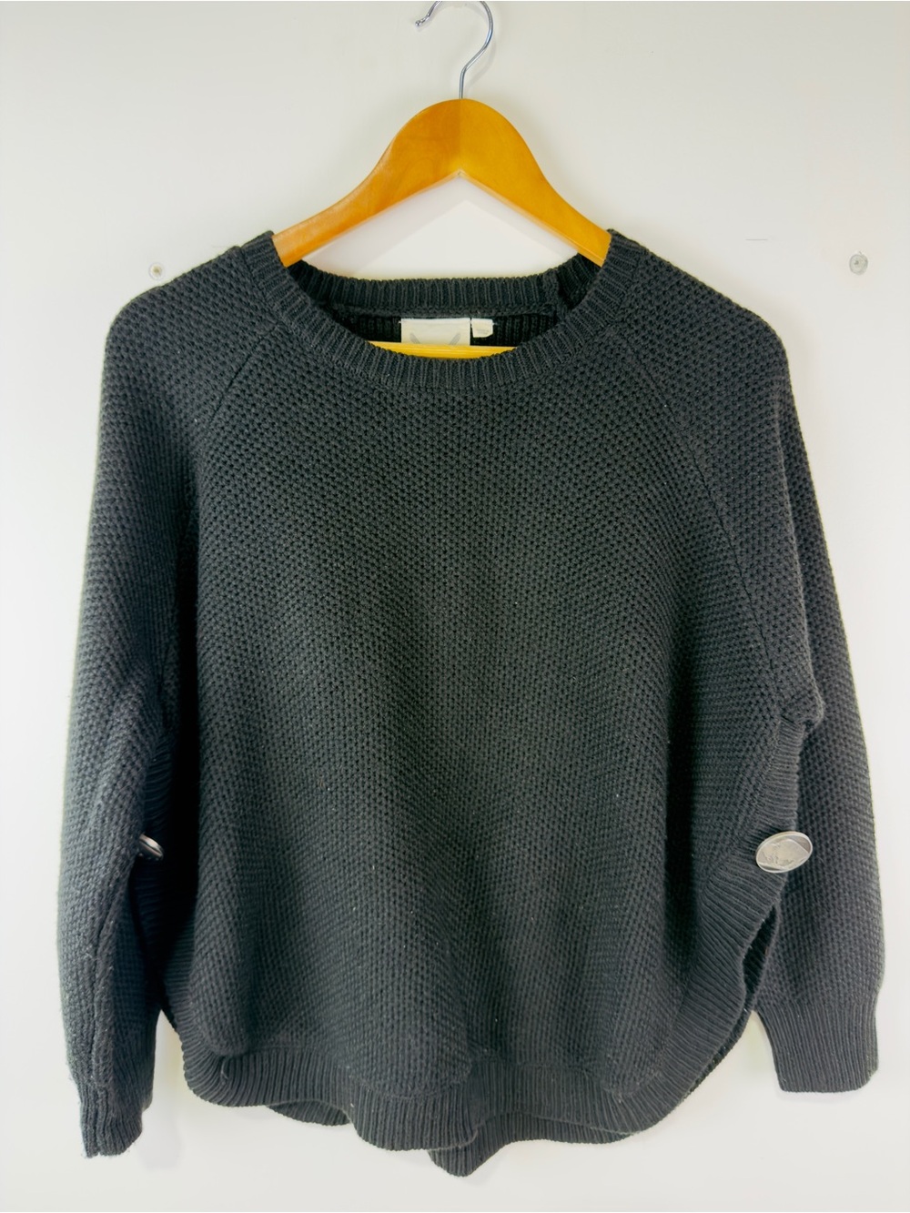Women's Black Crewneck Textured Sweater